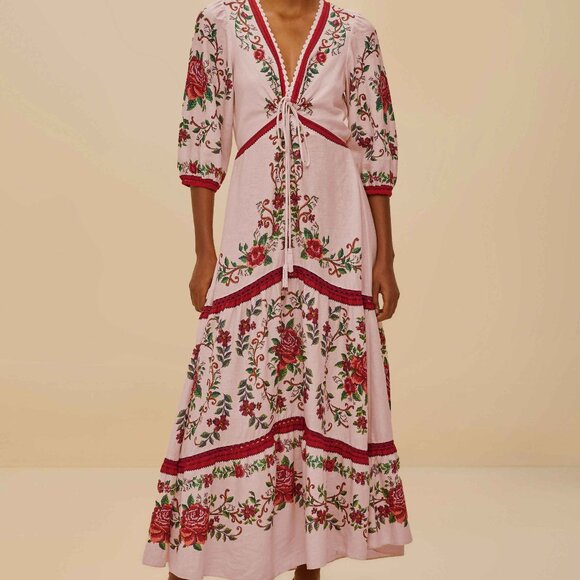 Pink Flower Tapestry LENZING™ ECOVERO™ Euroflax™ Maxi Dress - Picture 1 of 1